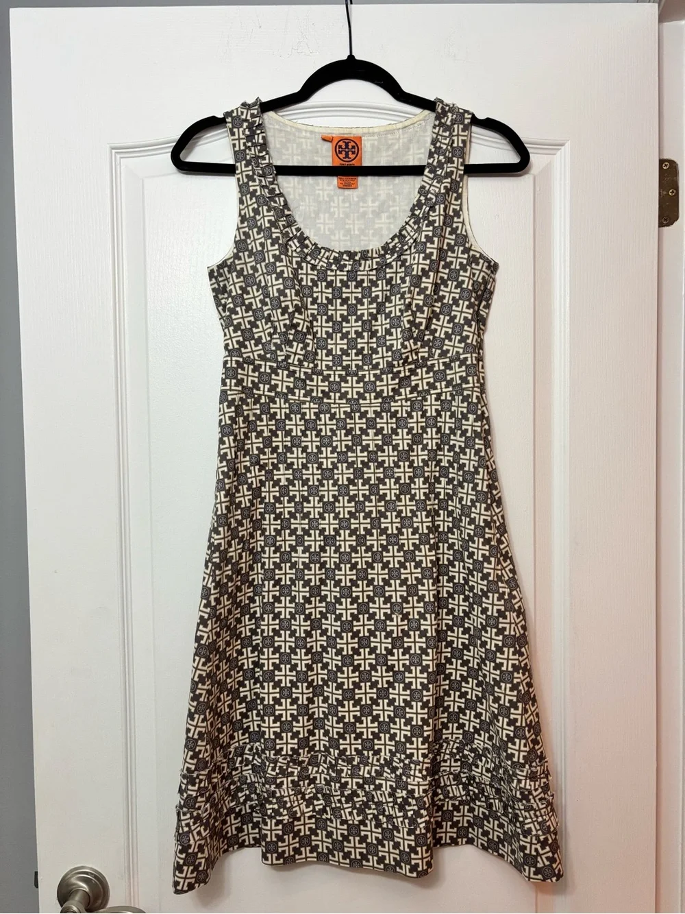 BRAND NEW Tory Burch Cream and Brown Geometric Midi Dress